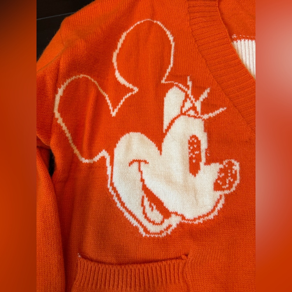 Kitchy Orange Cardigan with Mickey Mouse Design - Picture 2 of 3